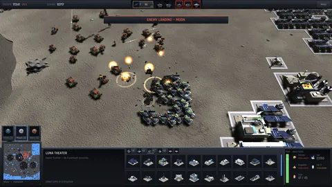 An enemy landing on the Moon in Aether Ascent — tanks charging a howitzer line